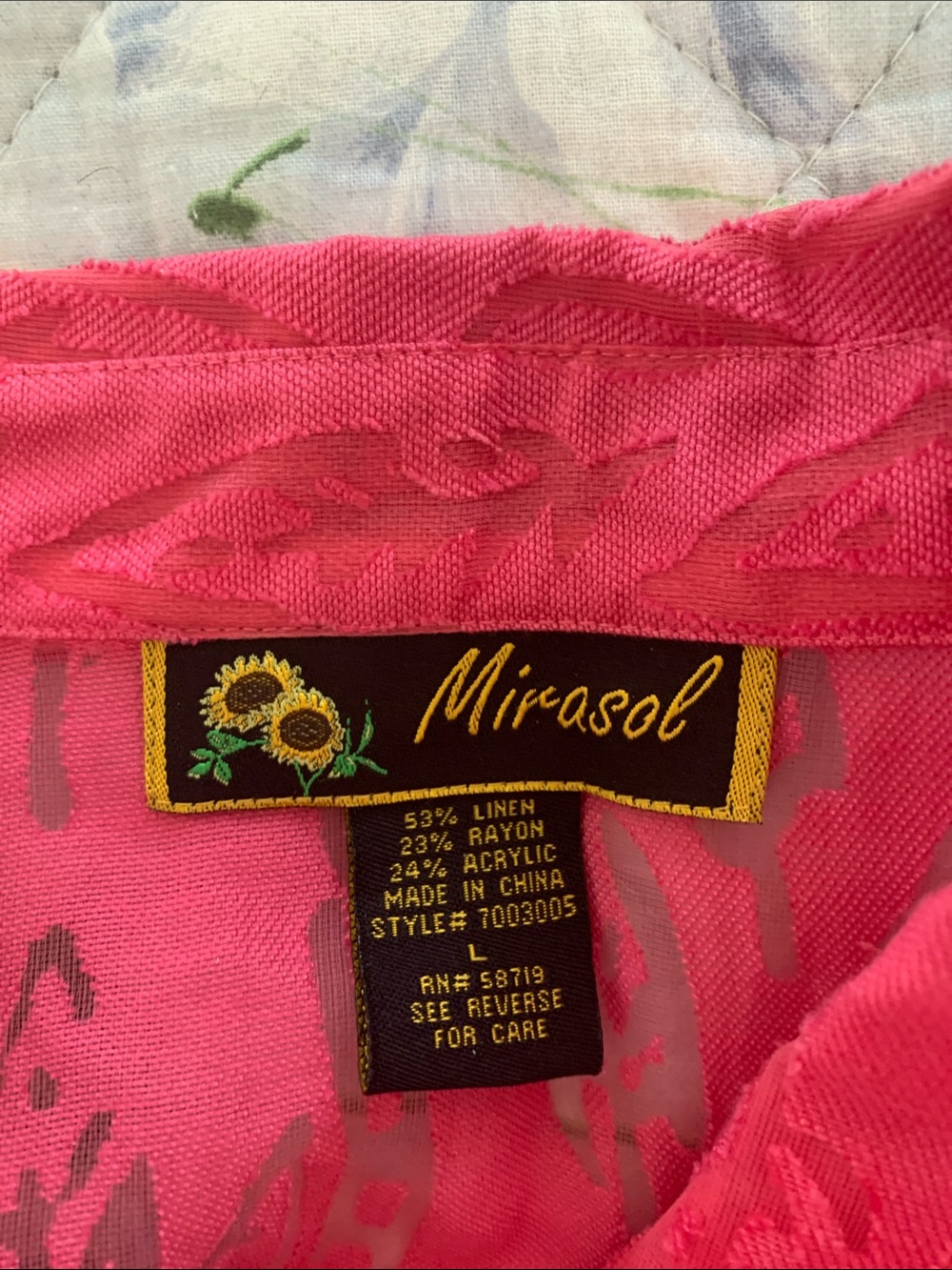 Mirasol Linen Rayon Hot Pink Sheer Button-Down Blouse - Picture 7 of 9